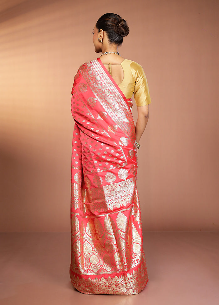 Rust Banarasi Silk Saree With Blouse Piece