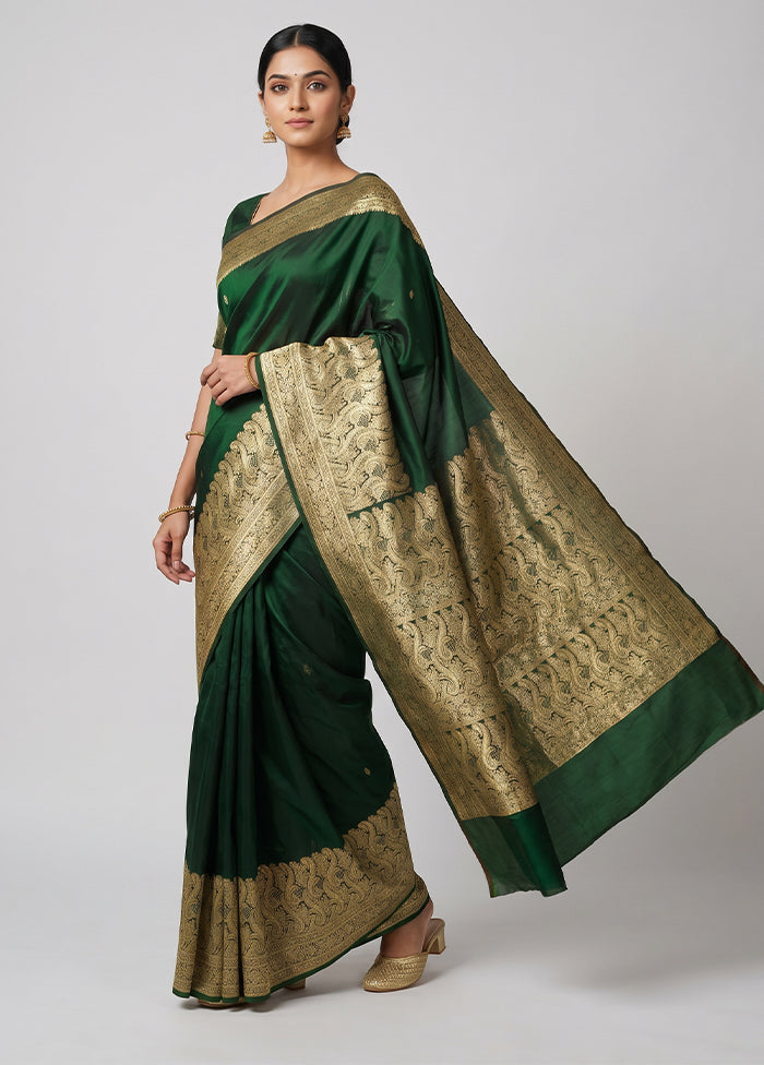 Green Banarasi Silk Saree With Blouse Piece
