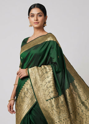 Green Banarasi Silk Saree With Blouse Piece