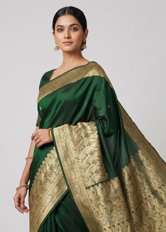 Green Banarasi Silk Saree With Blouse Piece