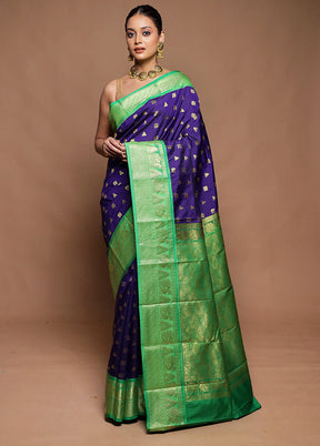 Blue Kanjivaram Silk Saree With Blouse Piece