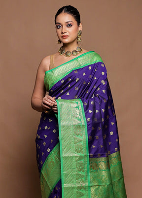 Blue Kanjivaram Silk Saree With Blouse Piece