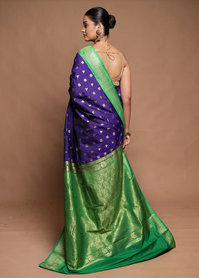 Blue Kanjivaram Silk Saree With Blouse Piece