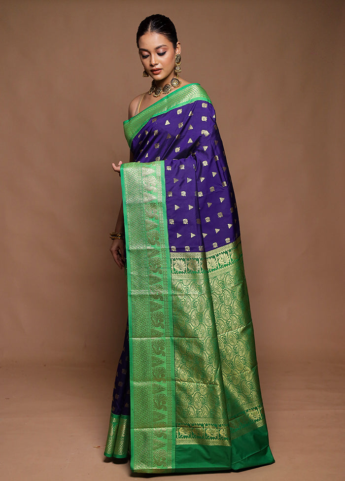 Blue Kanjivaram Silk Saree With Blouse Piece