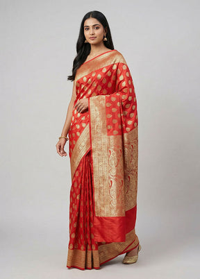 Pink Banarasi Silk Saree With Blouse Piece