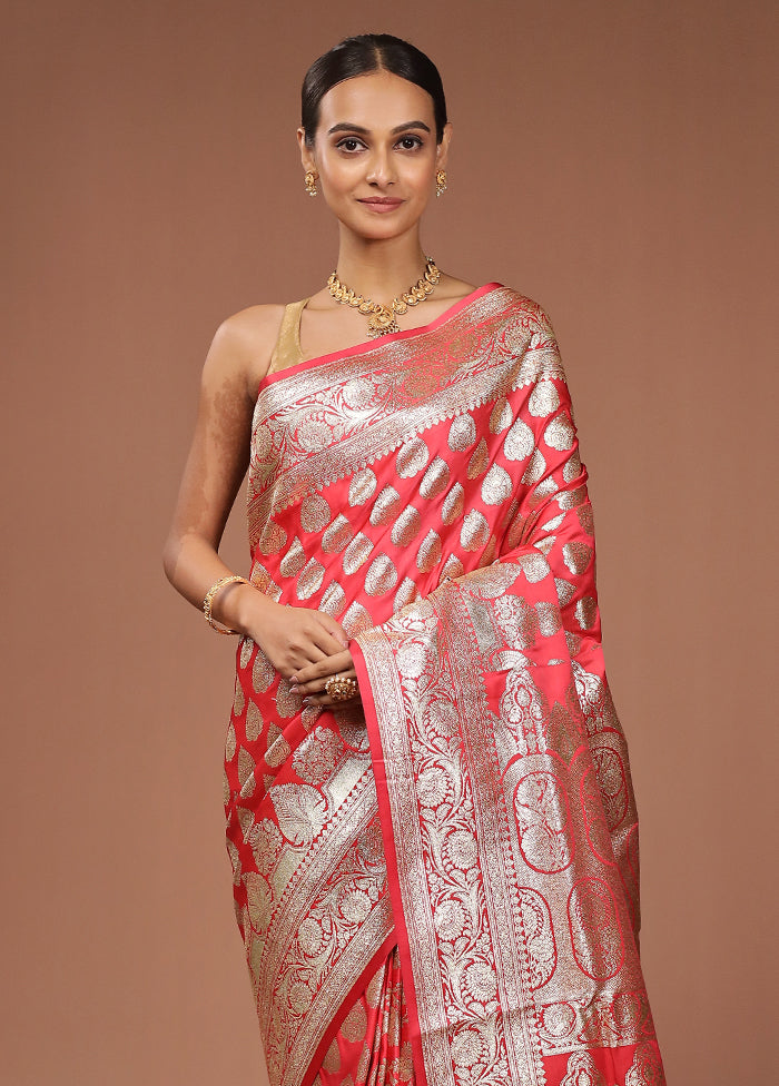 Pink Banarasi Silk Saree With Blouse Piece