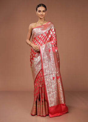Pink Banarasi Silk Saree With Blouse Piece