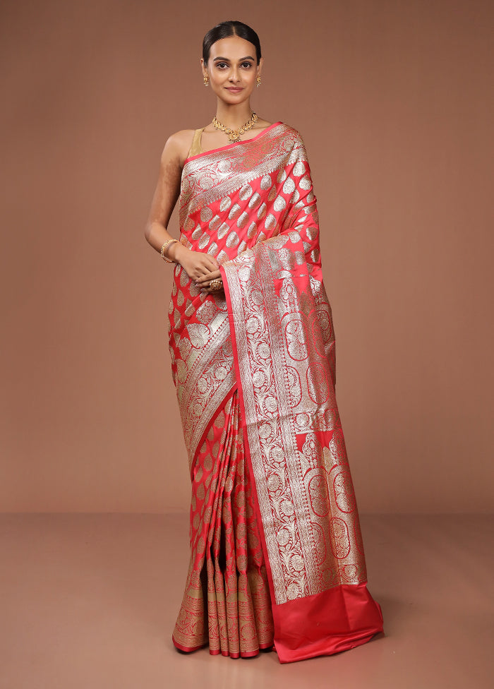 Pink Banarasi Silk Saree With Blouse Piece