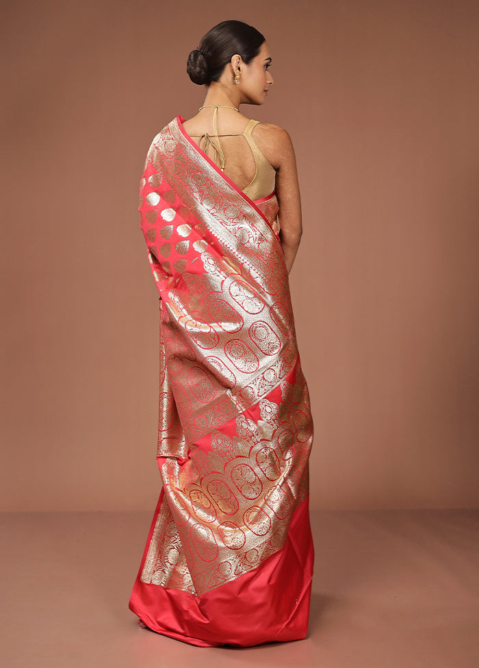 Pink Banarasi Silk Saree With Blouse Piece