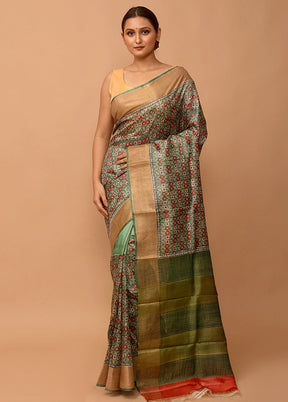 Green Tussar Silk Saree With Blouse Piece