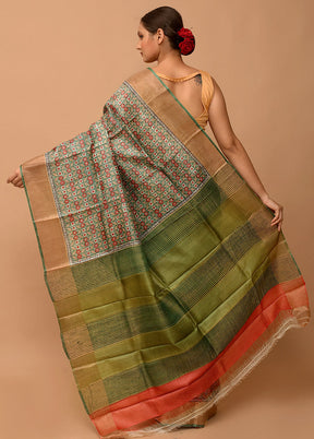 Green Tussar Silk Saree With Blouse Piece