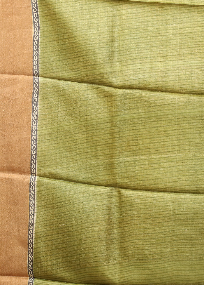 Green Tussar Silk Saree With Blouse Piece
