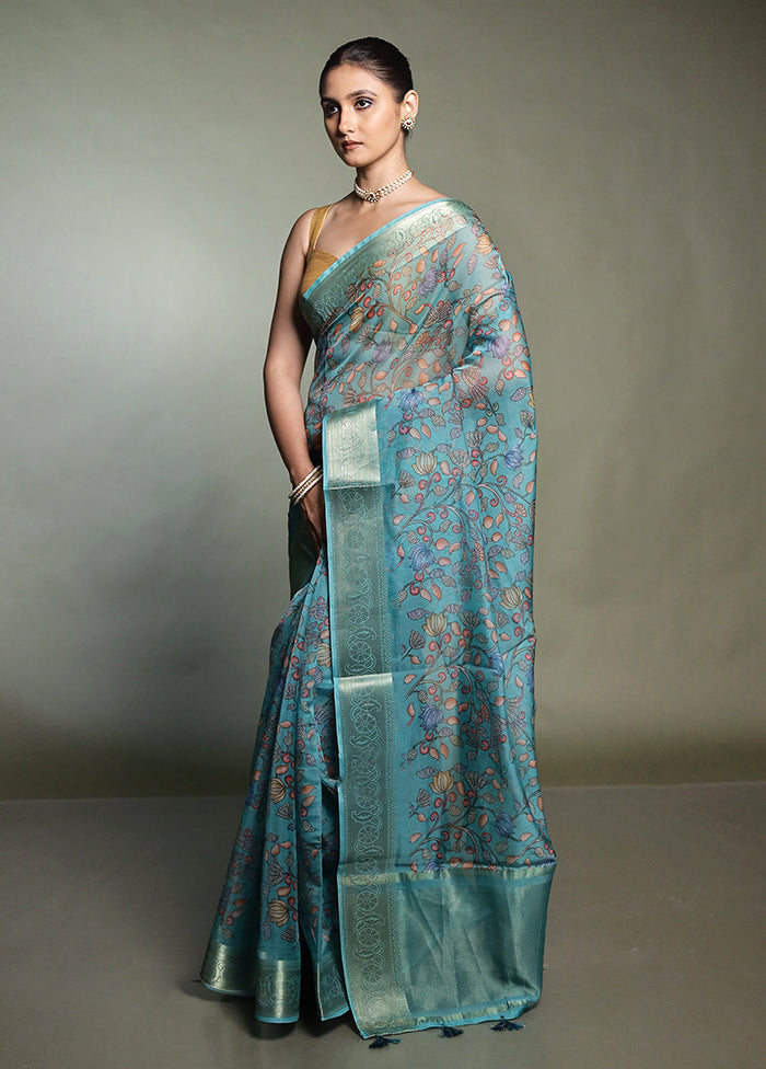 Green Organza Saree With Blouse Piece
