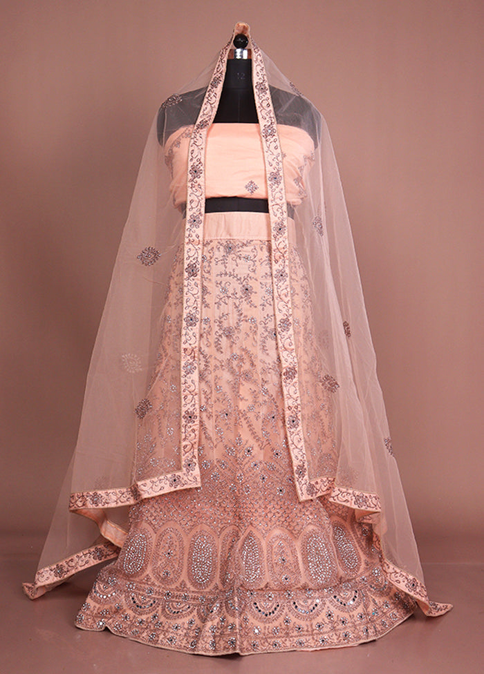 Peach Blended Silk Dupatta Lehenga Set