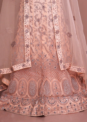 Peach Blended Silk Dupatta Lehenga Set