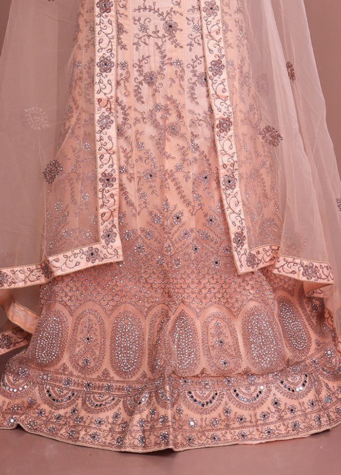 Peach Blended Silk Dupatta Lehenga Set