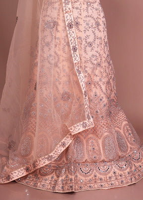 Peach Blended Silk Dupatta Lehenga Set