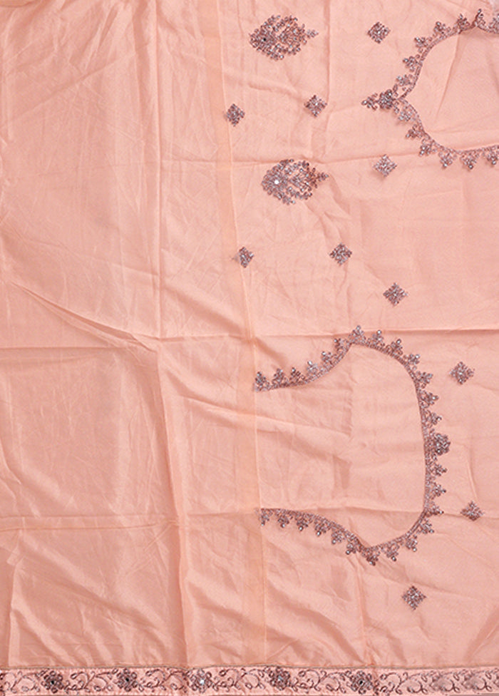 Peach Blended Silk Dupatta Lehenga Set