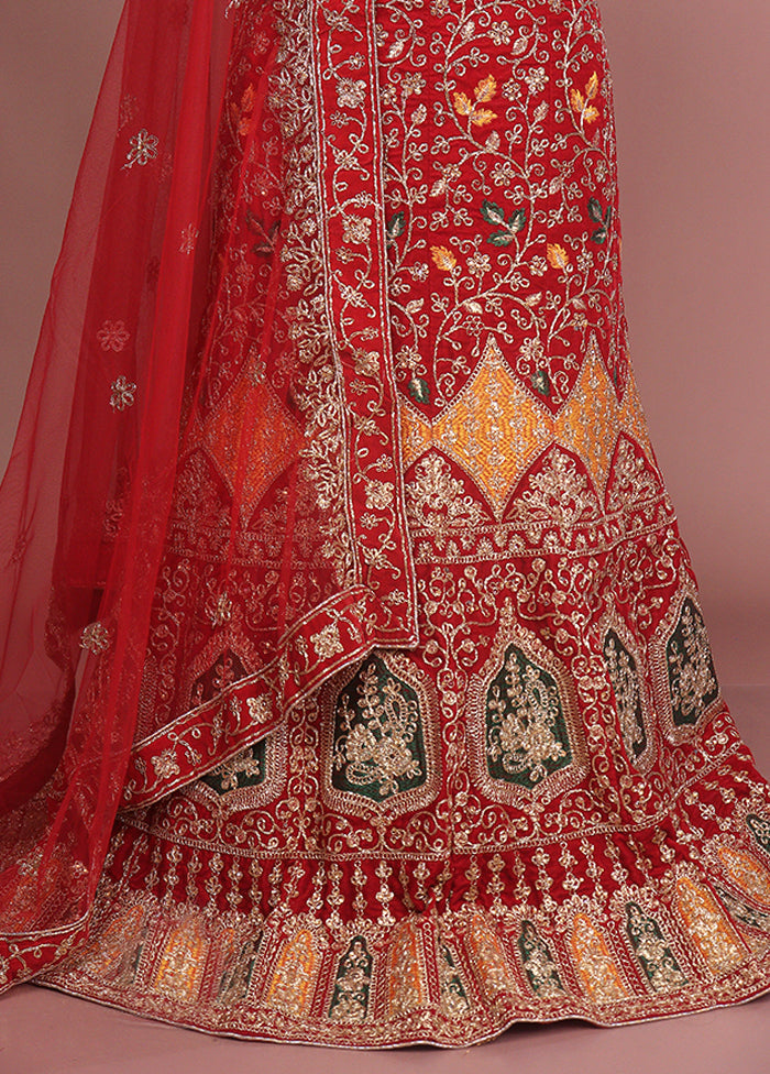 Red Blended Silk Dupatta Lehenga Set