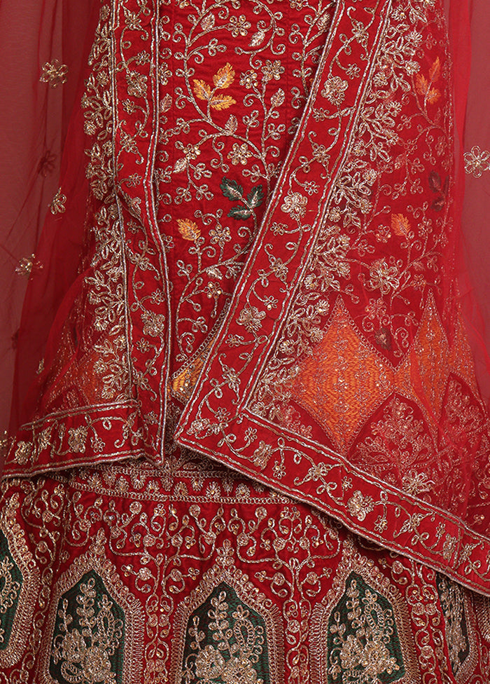 Red Blended Silk Dupatta Lehenga Set