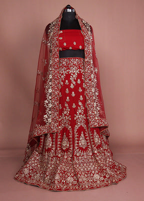 Red Blended Silk Dupatta Lehenga Set