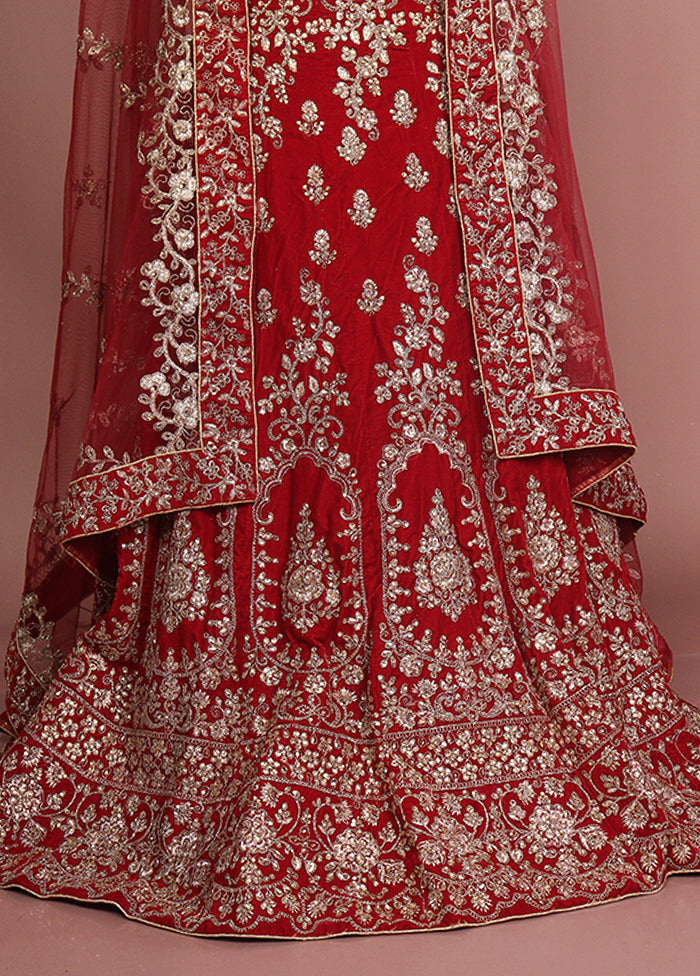 Red Blended Silk Dupatta Lehenga Set