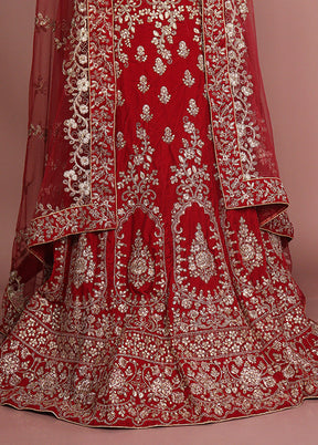 Red Blended Silk Dupatta Lehenga Set