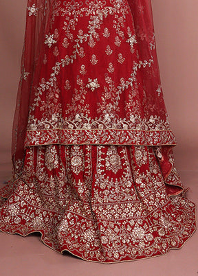 Red Blended Silk Dupatta Lehenga Set