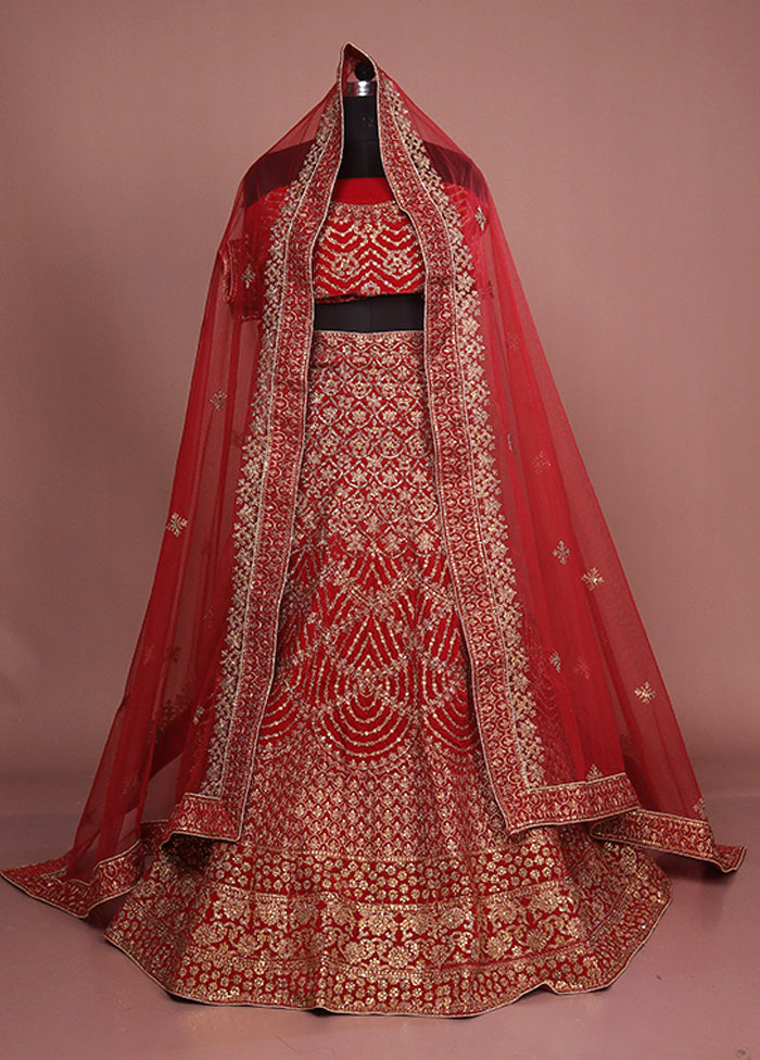 Red Pure SIlk Dupatta Lehenga Set