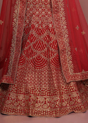 Red Pure SIlk Dupatta Lehenga Set