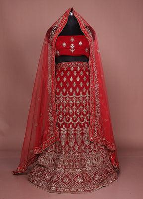 Maroon Blended Silk Dupatta Lehenga Set