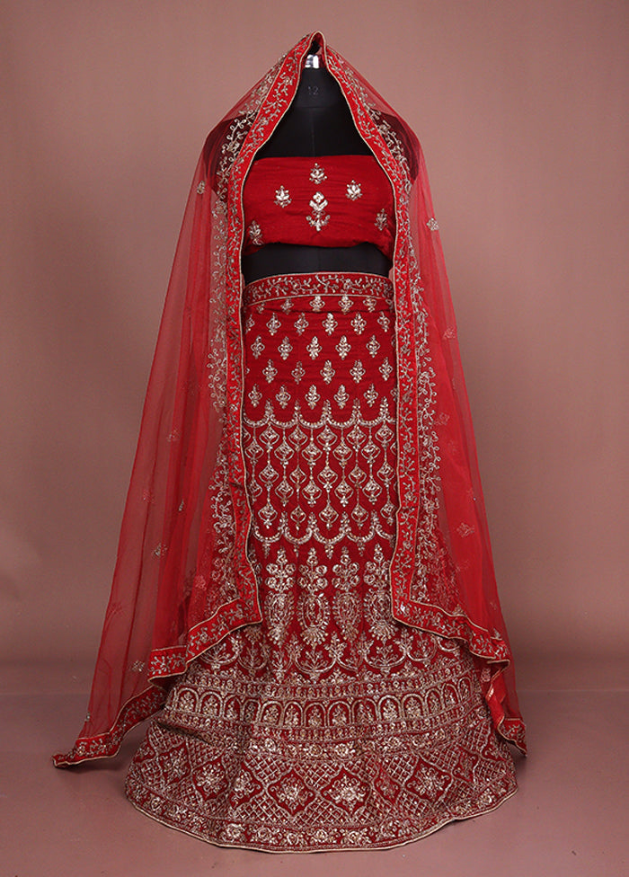 Maroon Blended Silk Dupatta Lehenga Set