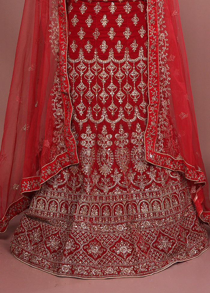 Maroon Blended Silk Dupatta Lehenga Set