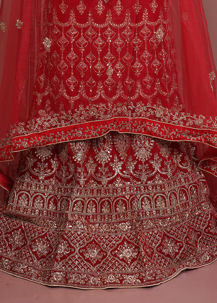 Maroon Blended Silk Dupatta Lehenga Set