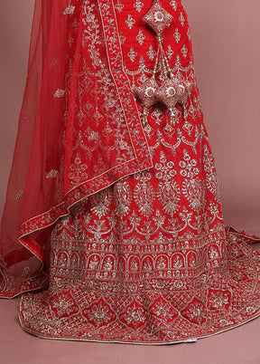 Red Blended Silk Dupatta Lehenga Set