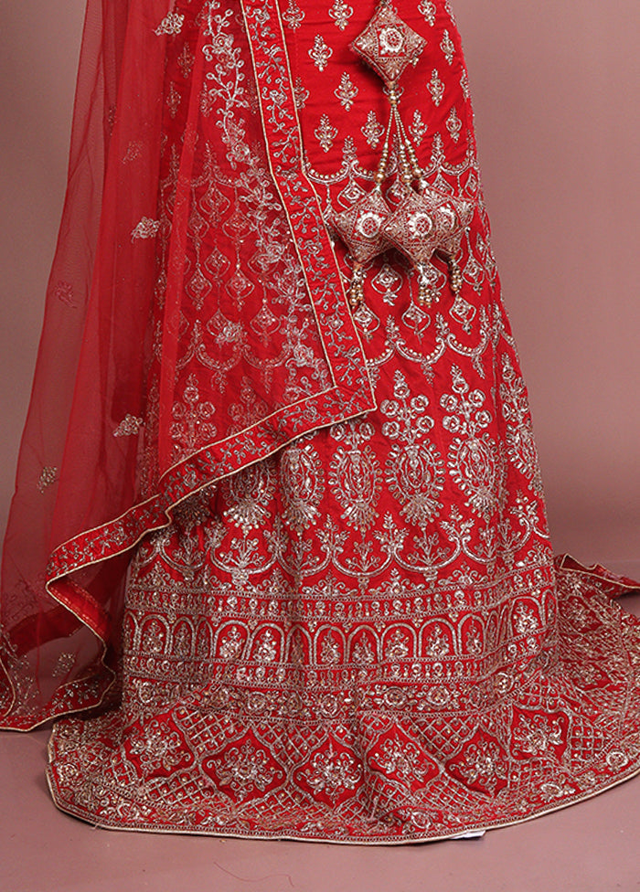 Red Blended Silk Dupatta Lehenga Set