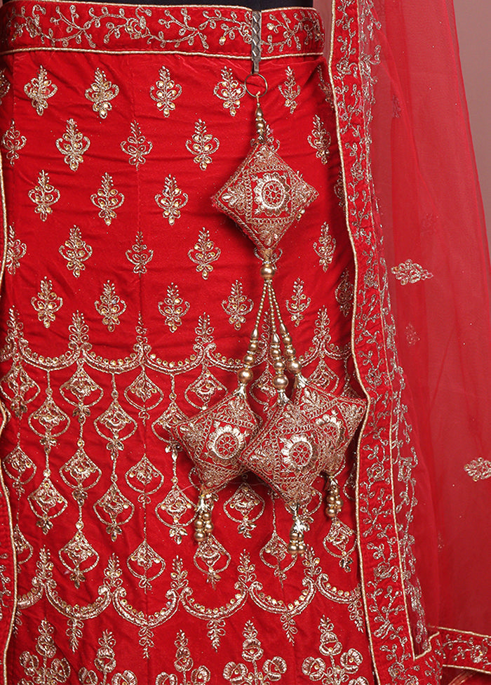 Red Blended Silk Dupatta Lehenga Set