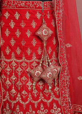 Red Blended Silk Dupatta Lehenga Set