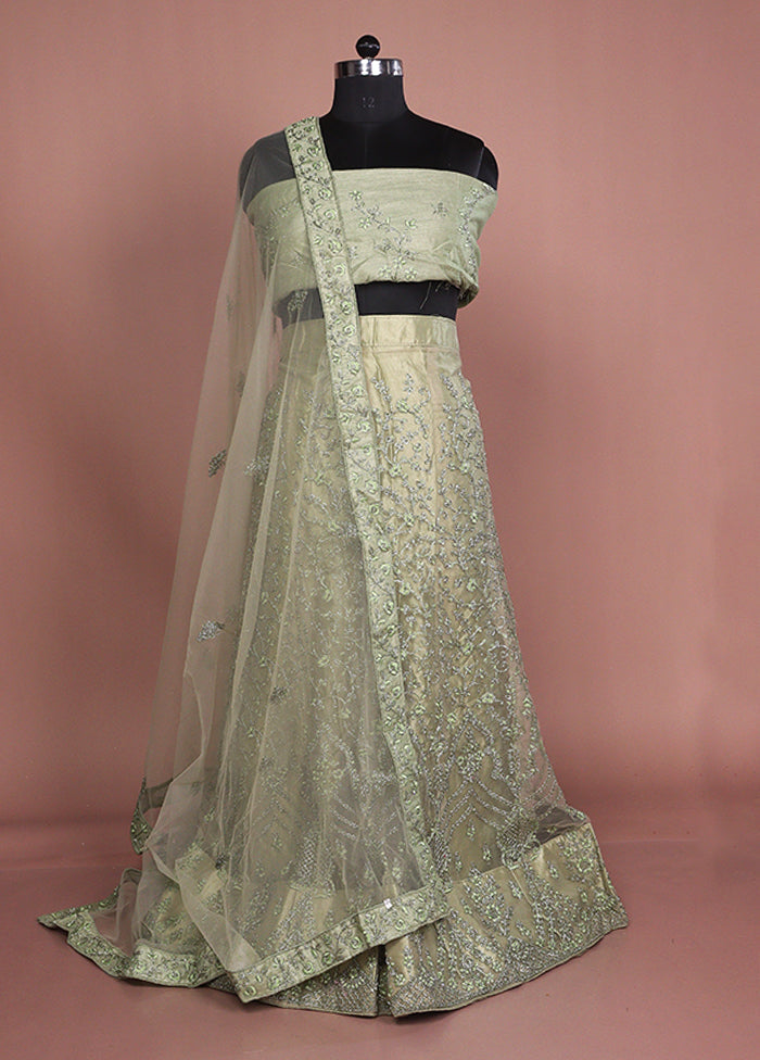Green Blended Silk Dupatta Lehenga Set