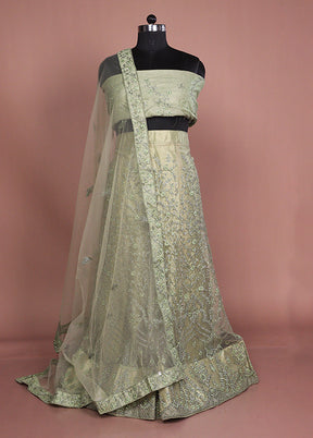 Green Blended Silk Dupatta Lehenga Set