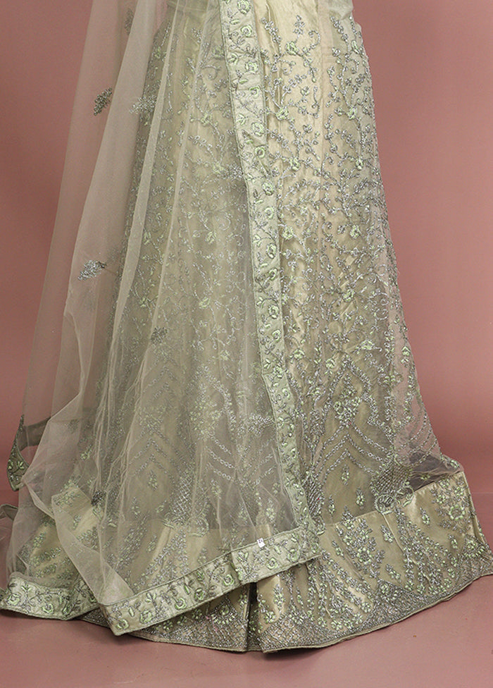 Green Blended Silk Dupatta Lehenga Set