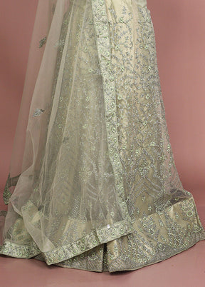 Green Blended Silk Dupatta Lehenga Set