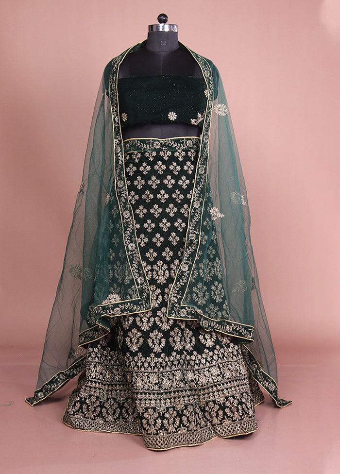 Green Blended Silk Dupatta Lehenga Set
