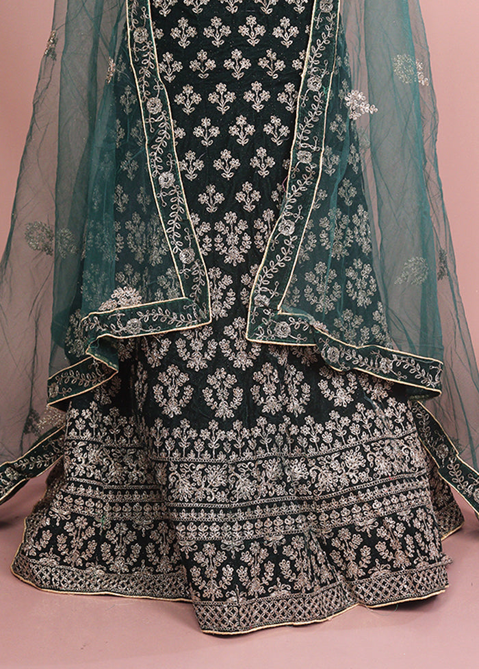 Green Blended Silk Dupatta Lehenga Set