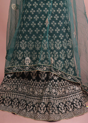 Green Blended Silk Dupatta Lehenga Set