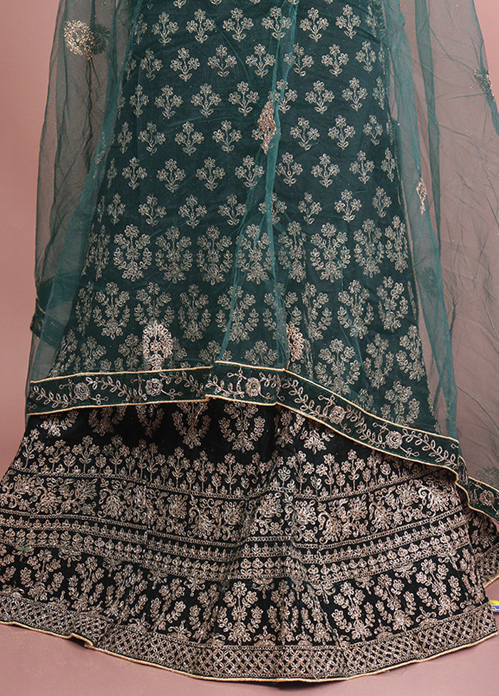 Green Blended Silk Dupatta Lehenga Set