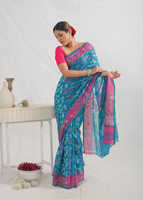 Green Tant Jamdani Saree With Blouse Piece