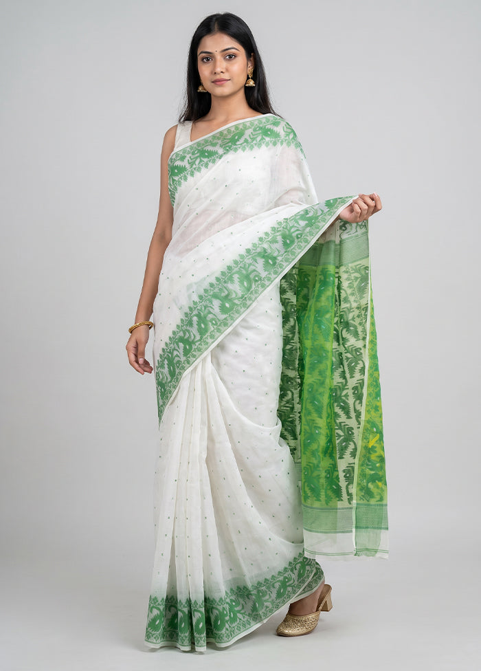 White Jamdani Cotton Saree Without Blouse Piece