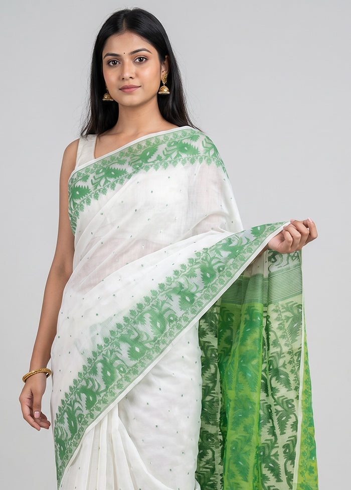 White Jamdani Cotton Saree Without Blouse Piece