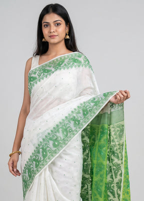 White Jamdani Cotton Saree Without Blouse Piece